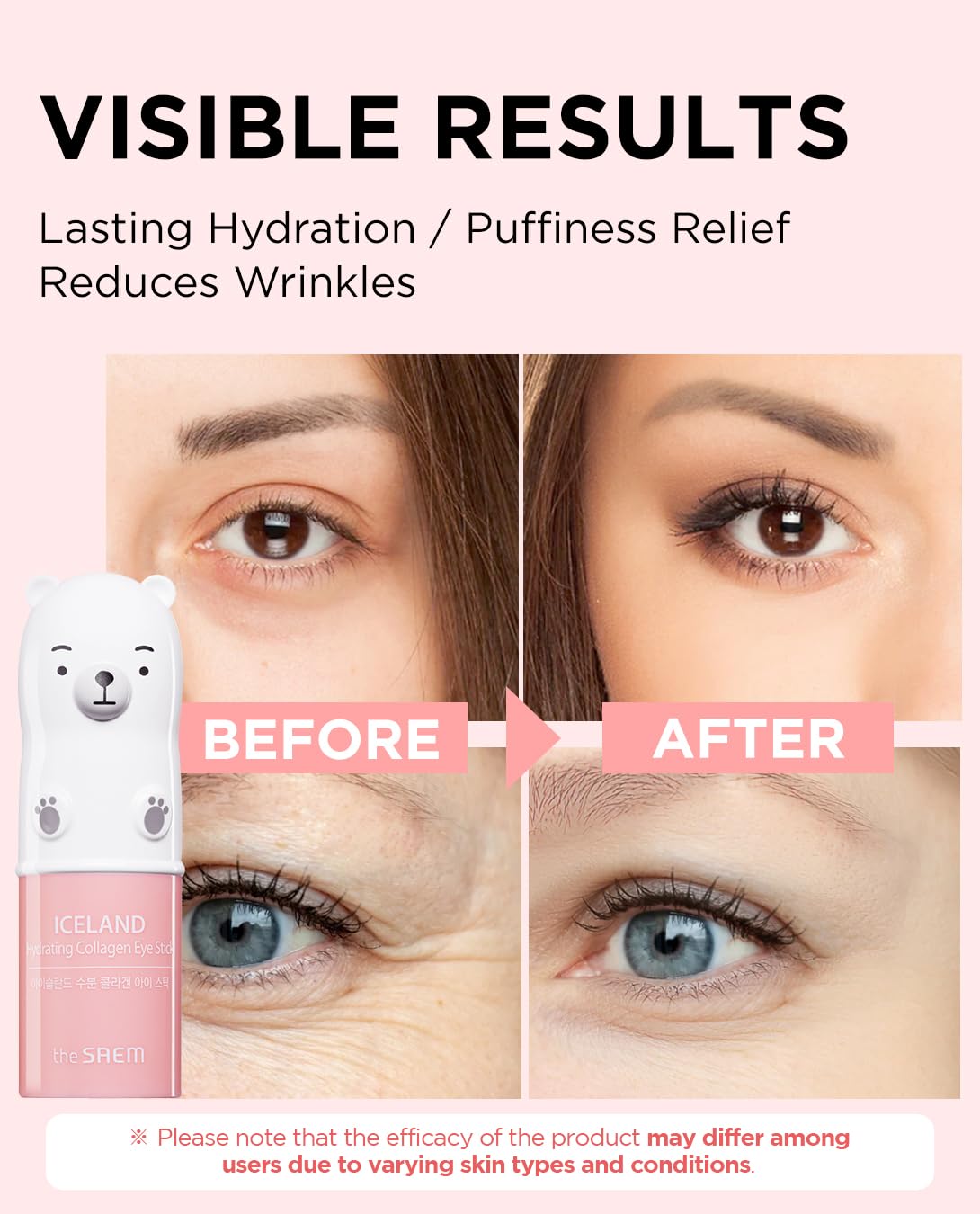 The SAEM Iceland Hydrating Collagen Eye Stick 0.24oz - Anti-wrinkle Moisturizing Eye Balm for Saggy Skin – Under Eye Treatment - Balm to Smooth Skin Texture - Rose Scent