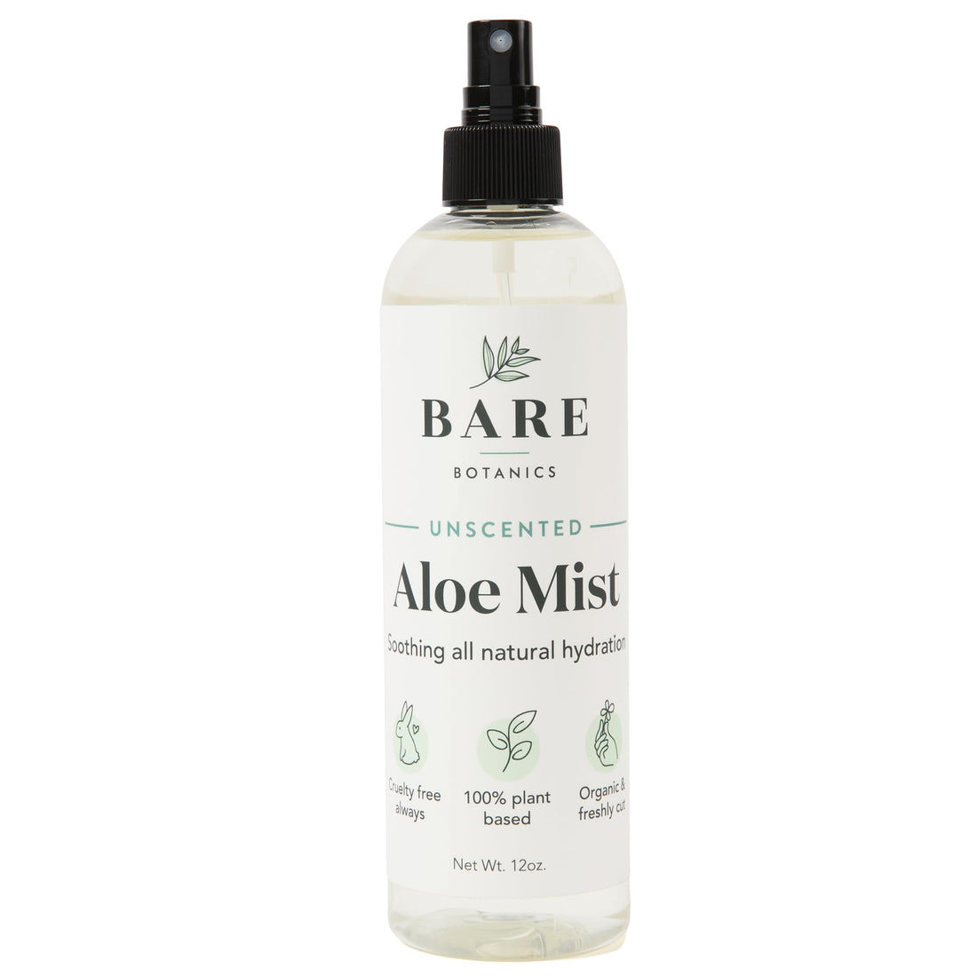 BARE BOTANICS Cooling Aloe Spray for Skin & Hair 12 oz (Large) - After Sun Spray & Aloe Hair Moisturizer - All Natural 99.7% Pure Unscented Aloe Vera Spray Made in Madison, WI