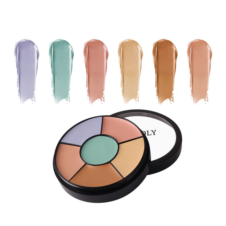 MEICOLY Face Color Correcting Palette, 6 Colors Correctors,Cream Concealer Camouflage Makeup Palette with 8 pcs White Makeup Sponges,Conceals Dark Circles, Blemishes, and Redness,Cruelty Free