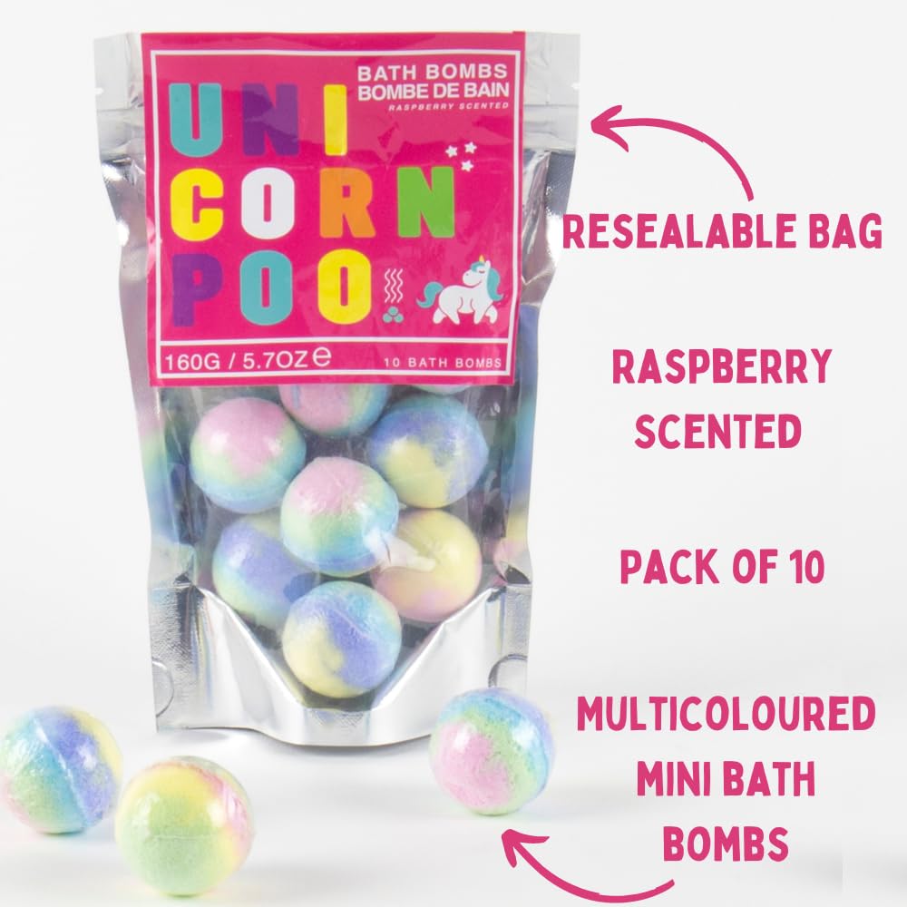 Gift Republic Ltd Unicorn Poo Pack Of 10 Raspberry Scented Rainbow Bath Bombs 150G