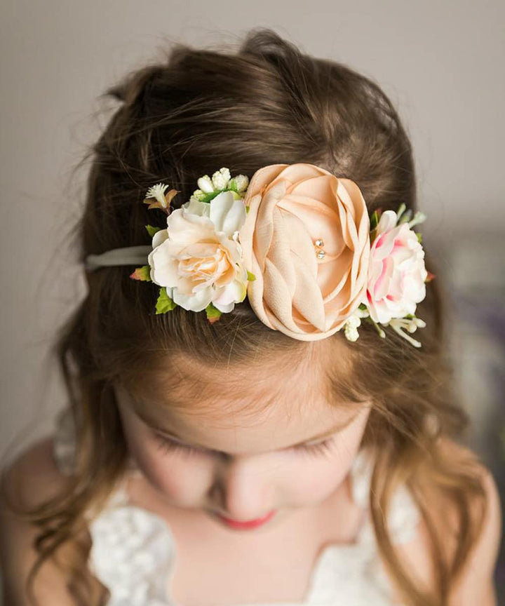 Wiwpar Flower Crown Headband Headwear Party Decoration Headdress Festivals Photo Props Elastic Adjustable Head Piece Girls Kids Hair Accessories for Childrens (Orange and Pink)