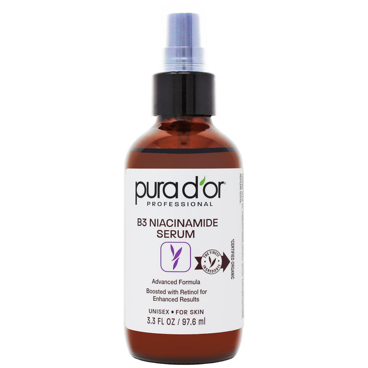 PURA D'OR 3.3 Oz B3 Niacinamide Advanced Facial Serum - Skin Care Formula with Retinol For Wrinkles, Hydration & Radiant Complexion - All Skin Types, Hypoallergenic - Women & Men