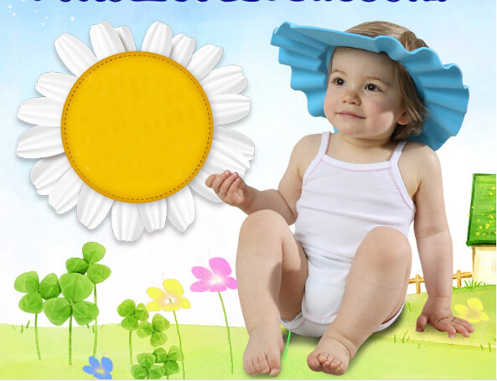 1 Pcs Resizable Adjustable Soft Baby Babies Kids Children Shampoo Bath Bathing Shower Cap Hat Shield for Wash Washing Hair + a Keychain