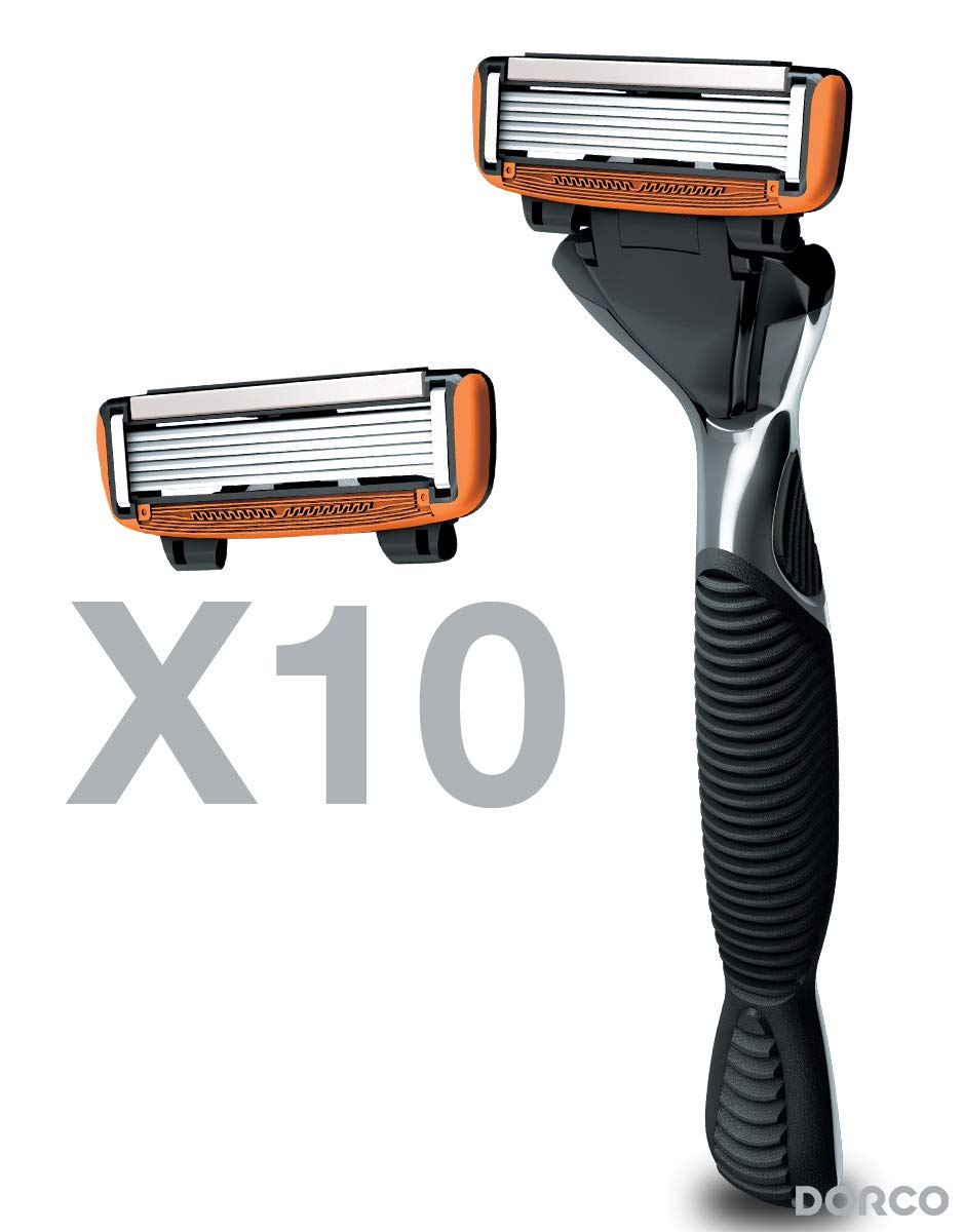 Dorco Pace 6- Six Blade Razor Blade System - Value Pack (10 Pack + 1 Handle)