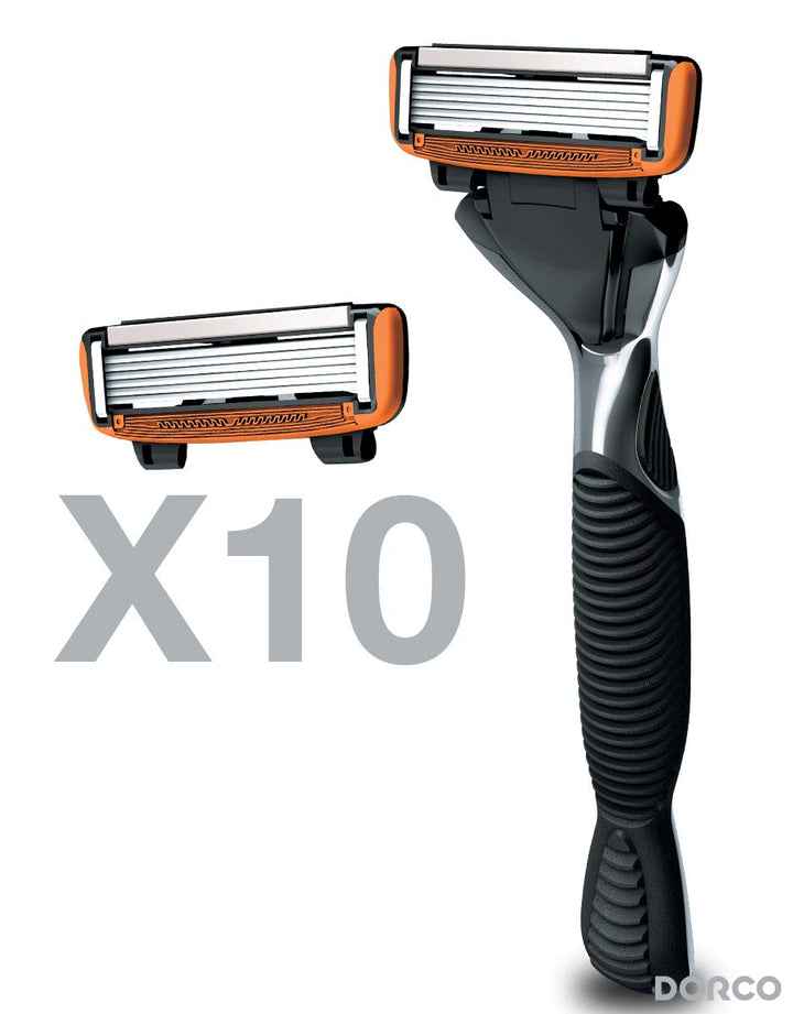 Dorco Pace 6- Six Blade Razor Blade System - Value Pack (10 Pack + 1 Handle)