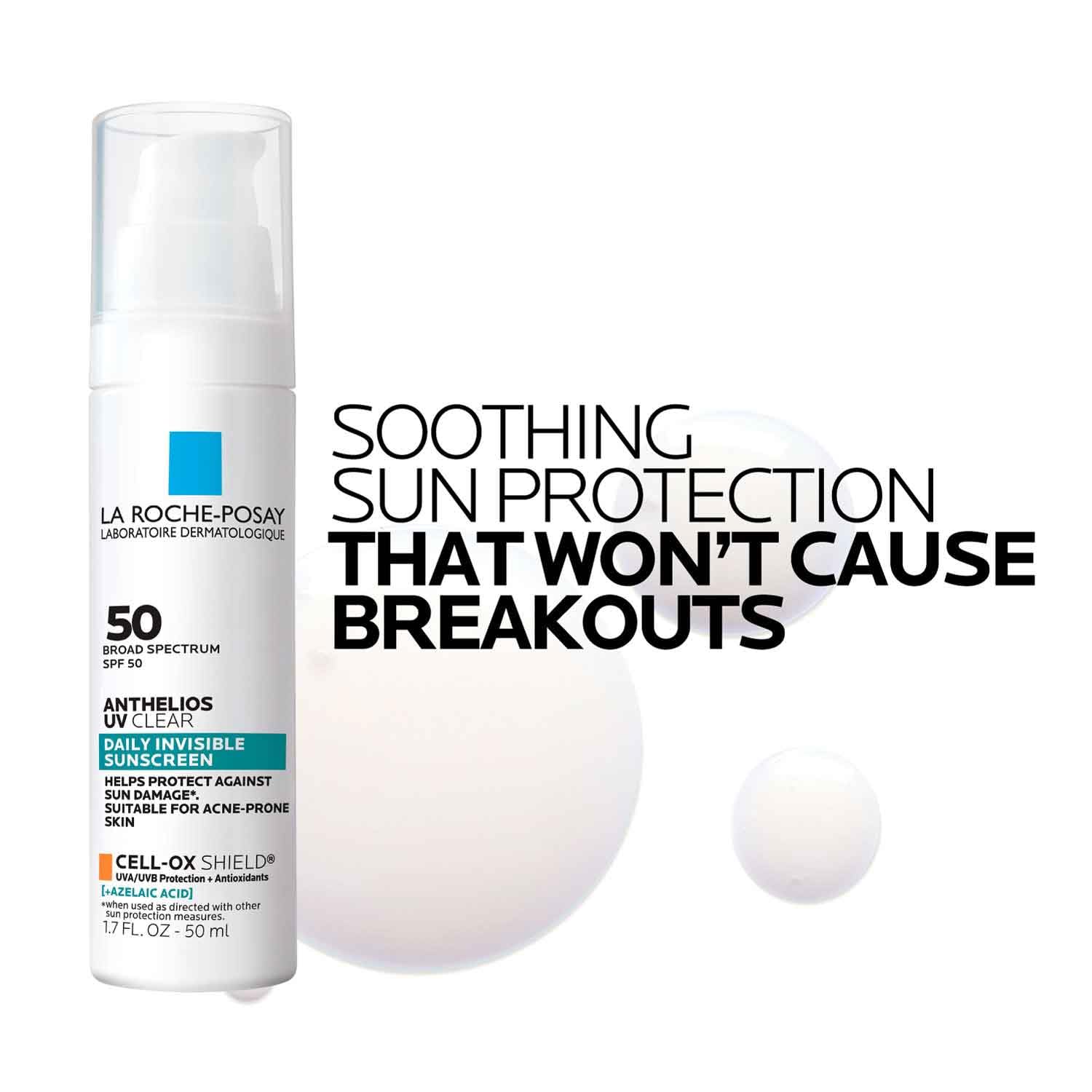 La Roche Posay Anthelios UV Clear Sunscreen SPF 50, Daily Sunscreen for Face with Azelaic Acid, Broad Spectrum Invisible SPF Protection for Acne and Rosacea Prone Skin