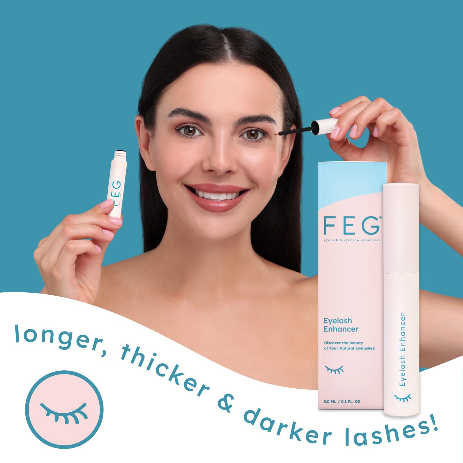 FEG Eyelash Rapid Eye Lash Growth Serum - For Eye Lash and Brow Fast Effective Growth Creates Longer & Darker Eyelashes - Best Natural Eyelash Serum in the Market