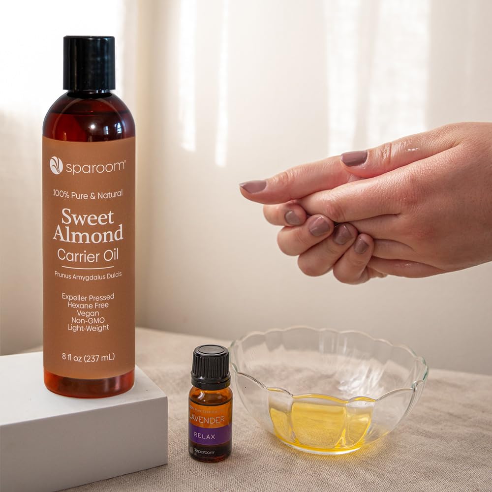 SpaRoom 100% Pure and Natural Carrier Oil, Hair and Skin Moisturizer, Aromatherapy and Massage Oil Base for Essential Oils, 8 Ounces, Sweet Almond Oil