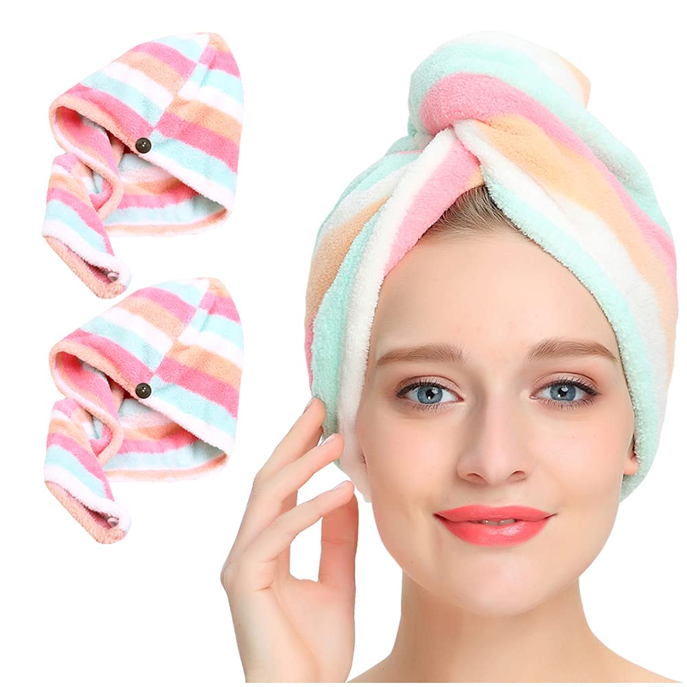 AuroTrends Microfiber Hair Turban,Hair Towel Wrap Turban, Unique Design, Rainbow (2 -Pack)