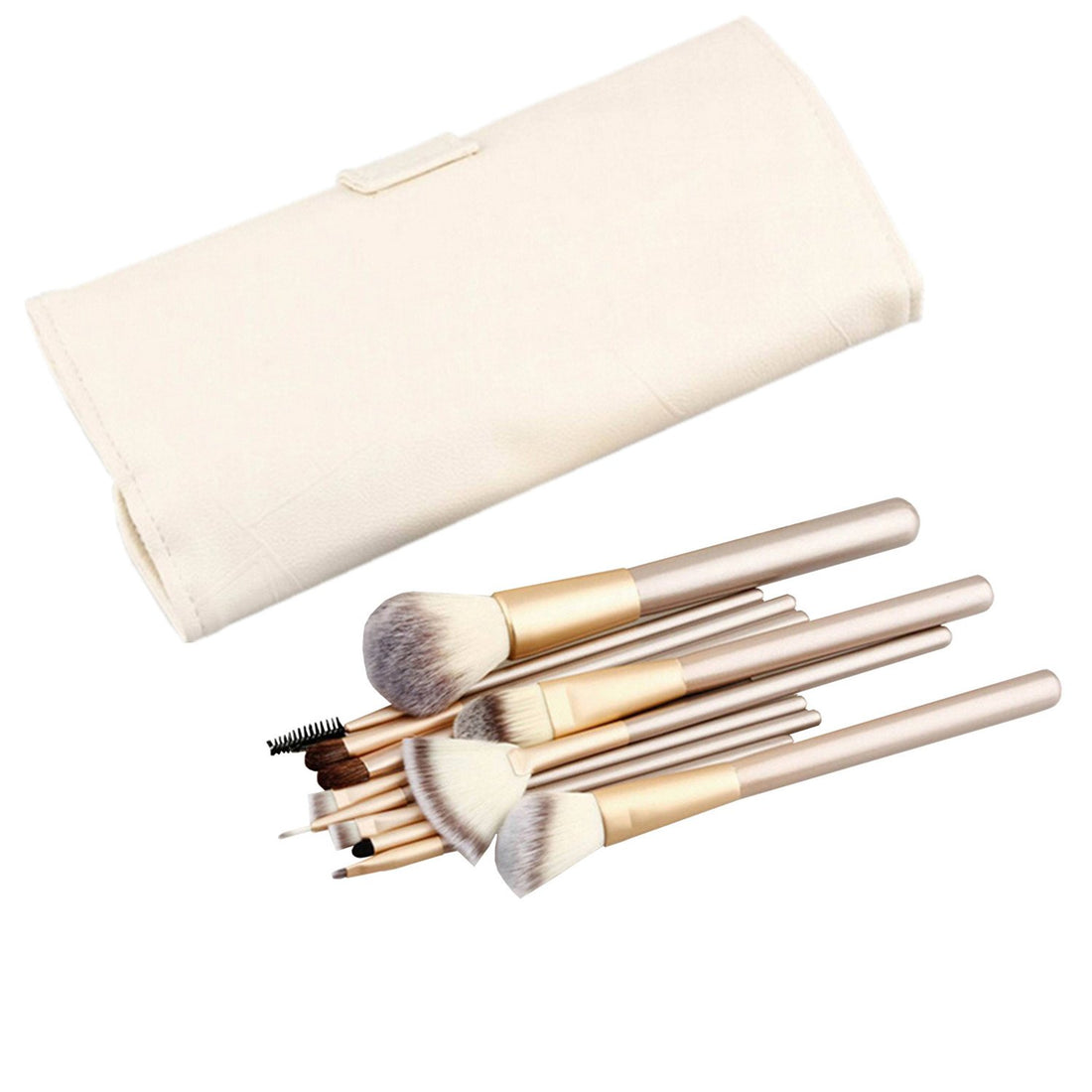12 Piece Makeup Brushes Set | Horse Hair Professional Kabuki Makeup Brush Set Cosmetics Foundation Makeup Brushes Set Kits With White Cream Colored Case Bag