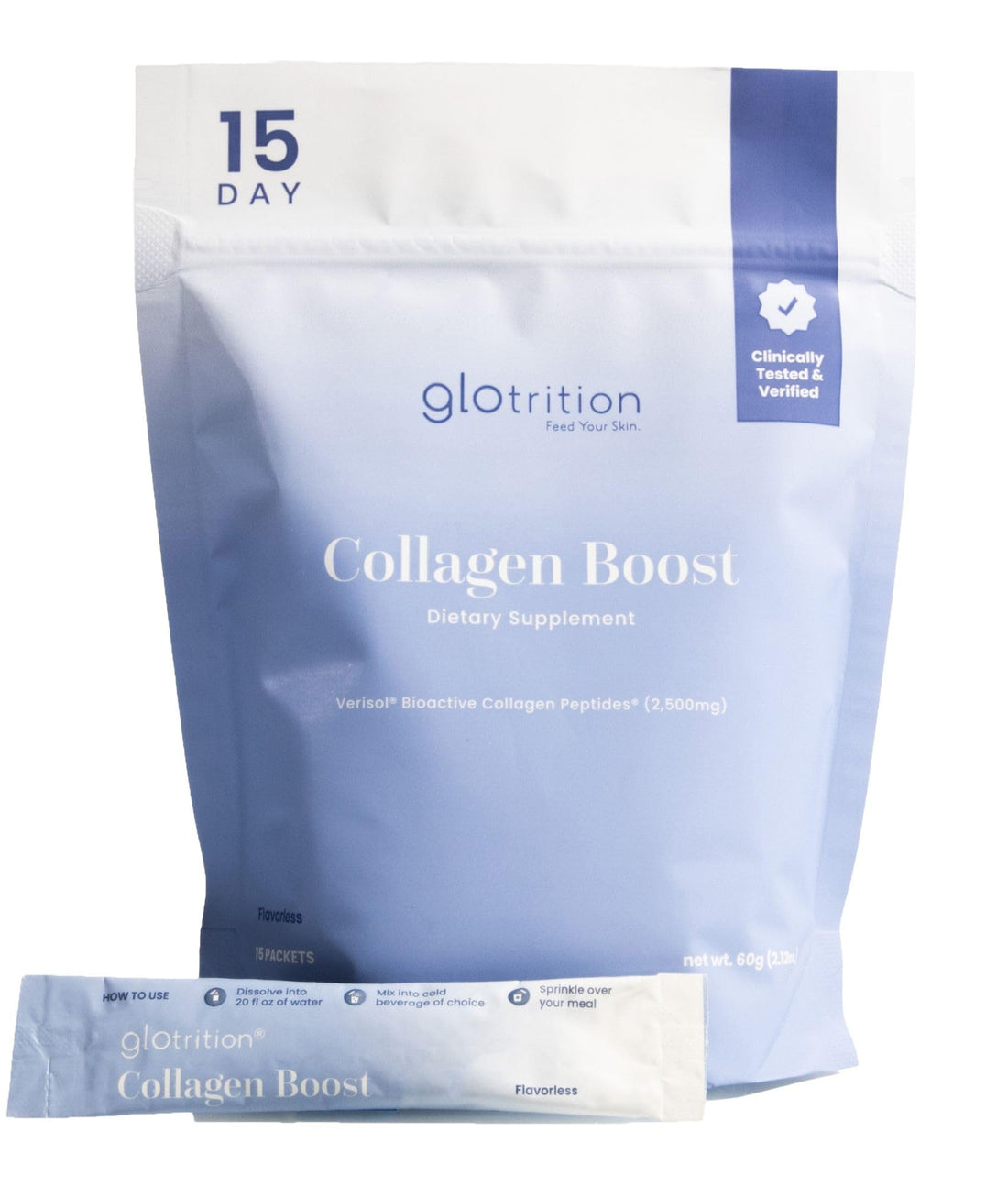 Glotrition Collagen Boost | Skin, Hair, Nails & Joint Support | Reduce Wrinkles and Firm Skin | All-Natural, Non-GMO Collagen for Women & Men 15ct