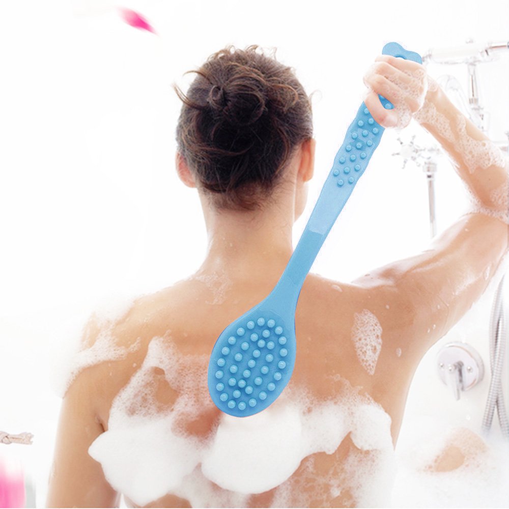 QiCheng&LYS Blue: Handheld Bath Brush With Long Handle Shower Brush-Soft & Comfortable Dry Skin Body Massage Brush Back Exfoliation Brushes (Blue)