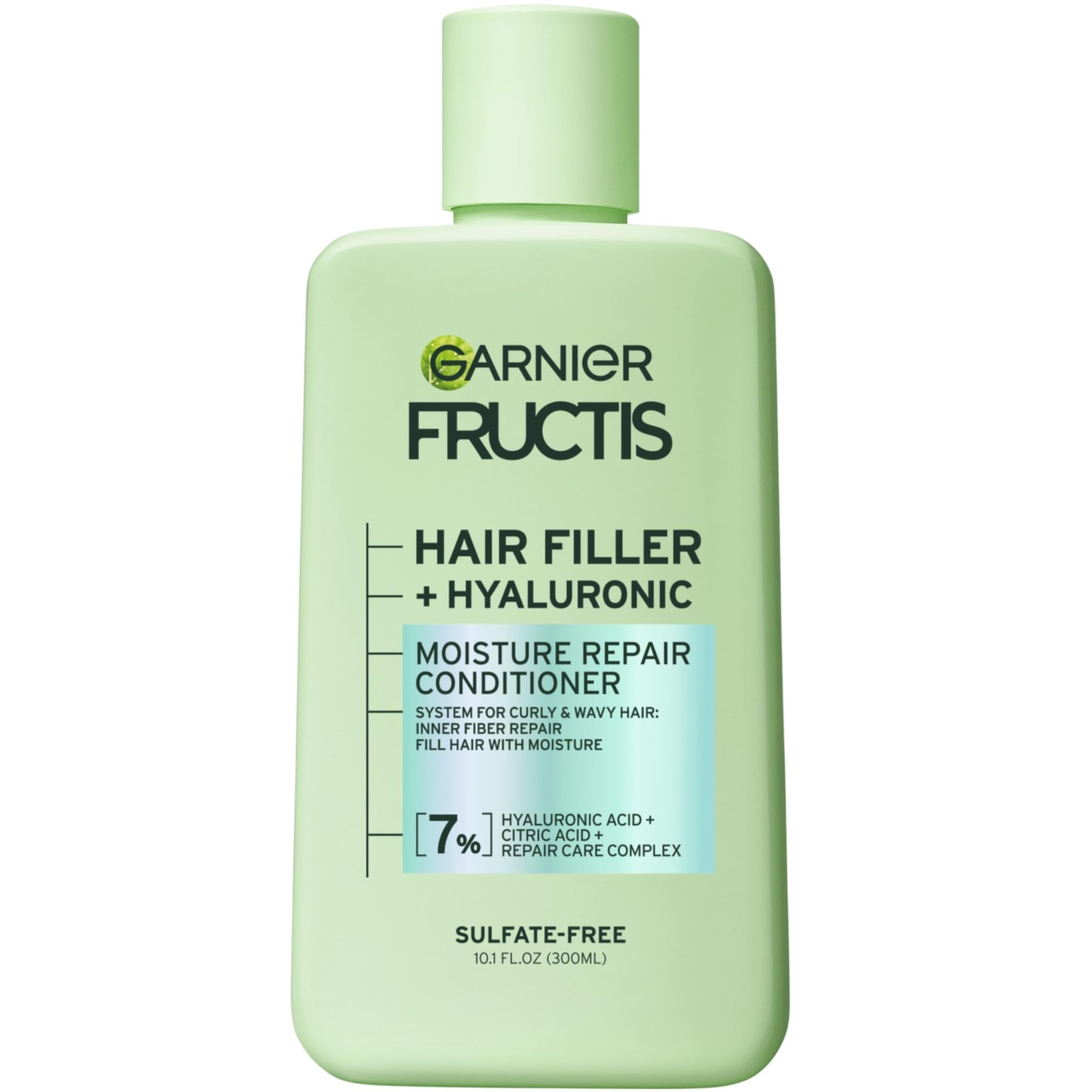 Garnier Fructis Hair Filler Moisture Repair Conditioner, Sulfate Free Conditioner for Curly, Wavy Hair with Hyaluronic Acid, 10.1 Fl Oz, 1 Count
