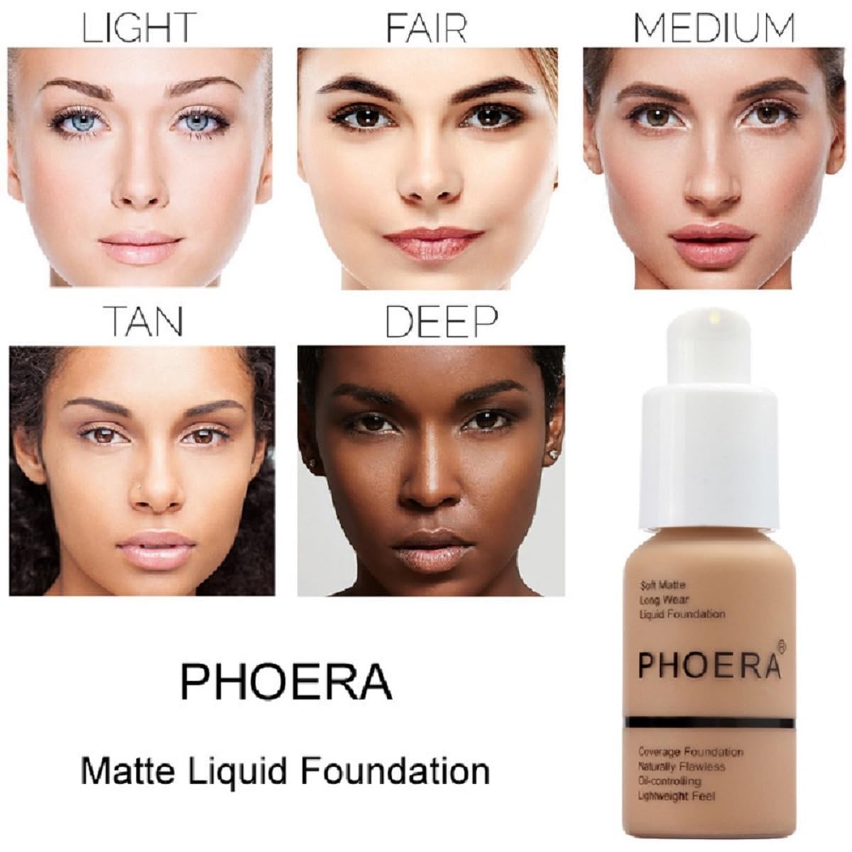 2 Pack PHOERA Foundation,Full Coverage Foundation, Concealer Foundation Full Coverage Flawless New 30ml PHOERA 24HR Matte Oil Control Concealer(103 Warm peach)
