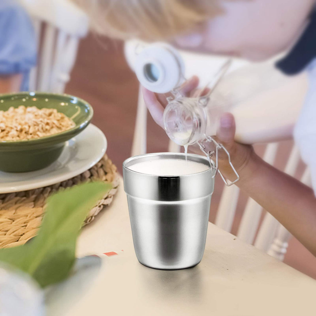 E-far Metal Cups for Kids Baby, 6 Ounce Stainless Steel Insulated Cups for Toddler Children, Training & Transition, Double Wall & Shatterproof, Mirror Polished & Dishwasher Safe - 2 Pack