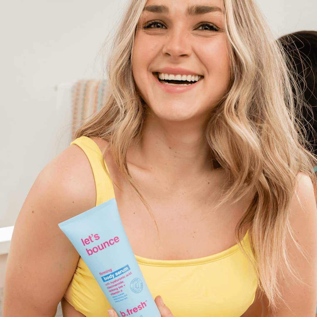 B.TAN Daily Moisturizing Body Lotion | Let's Bounce Firming Body Serum - Tightening & Hydrating Dry Skin with Skincare like Hyaluronic Acid, Niacinamide, Oolong Tea + Vitamin E, 8 Fl Oz