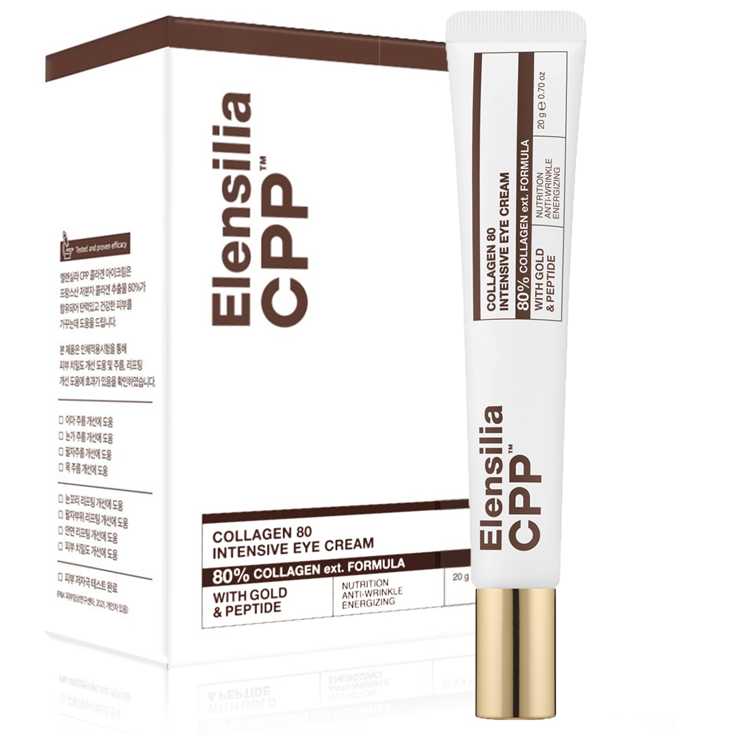 Elensilia 80% Collagen With Gold Peptides Eye Cream - Snail Secretion Filtrate + Matrixyl 3000 + Haloxyl For Wrinkles, Dark Circles, Moisturizer - Korean Skin Care, 0.7 fl.oz