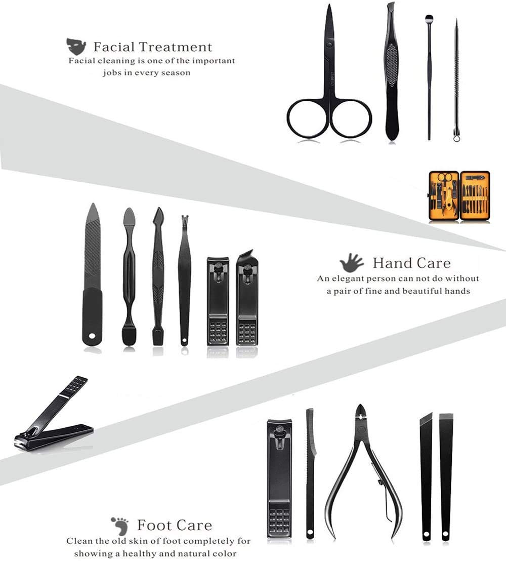 Keiby Citom Professional Stainless Steel Nail Clipper Travel & Grooming Kit Nail Tools Manicure & Pedicure Set of 15pcs with Luxurious Case(Black/Yellow)