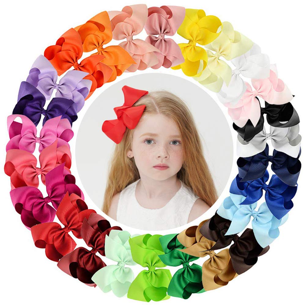 25PCS Big 6 Inch Hair Bows for Girls Grosgrain Ribbon Toddler Hair Accessories with Alligator Clips for Toddlers Baby Girls Kids Teens