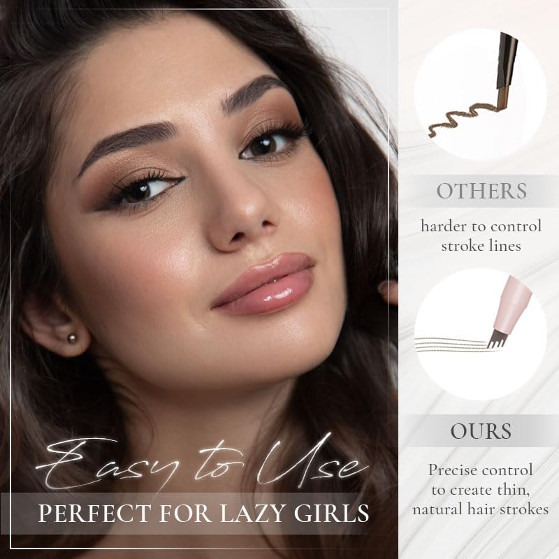 Anjoize Microblading Eyebrow Pencil,3d Waterproof Magic Eyebrow Pencil,4 Tipped Precise Brow Pen,Microblade Eyebrow Pen For Natural Look,Long Lasting(Gray)