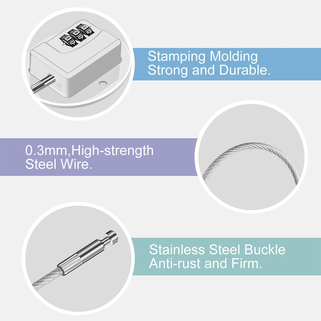 2 Pack Refrigerator Lock - Heavy Duty 3 Digit Cable Fridge Lock, Child Proof Cabinet Locks(White)