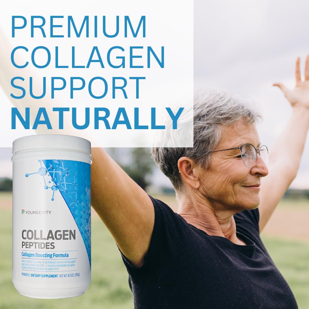 Youngevity Multi-Collagen Peptides Powder with Fulvic Powder – Hydrolyzed Grass-Fed, Marine, Chicken, & Eggshell Membrane Collagen – Hair, Skin, Nails, Joint, Bone Support – I, II, III, V, X – 11.4 oz