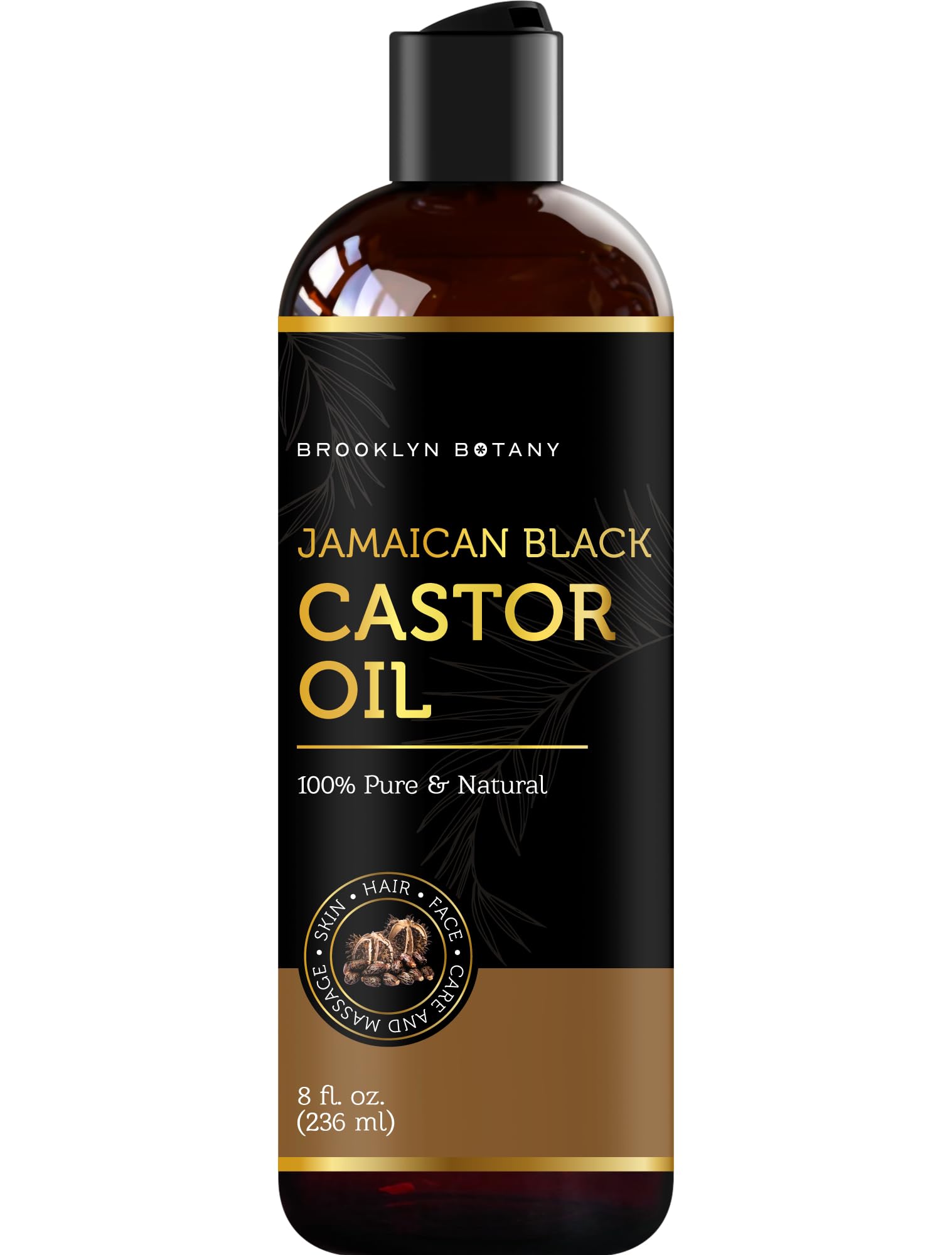 Brooklyn Botany Jamaican Black Castor Oil for Hair Growth, Eyelashes & Eyebrows - 100% Pure and Natural Carrier Oil, Hair & Body Oil - Massage Oil for Aromatherapy - 8 Fl Oz