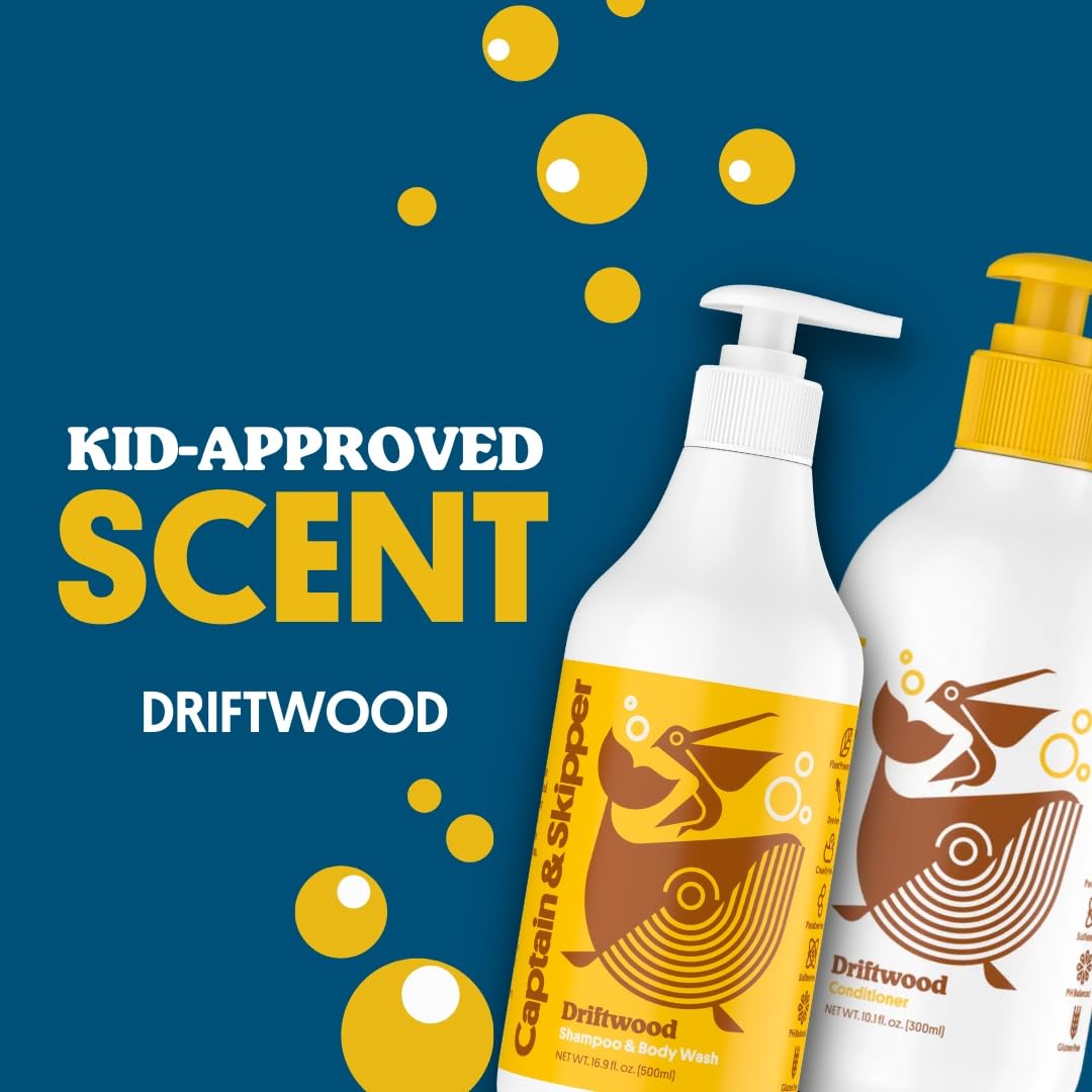 Captain & Skipper Conditioner | Kids Conditioner | Gentle Detangling & Moisturizing | For All Hair types | Sulfate Free, Dye Free, Paraben Free, Non-toxic | Driftwood Scent