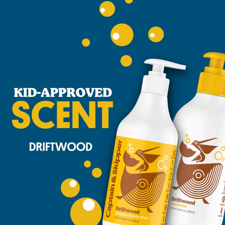 Captain & Skipper Conditioner | Kids Conditioner | Gentle Detangling & Moisturizing | For All Hair types | Sulfate Free, Dye Free, Paraben Free, Non-toxic | Driftwood Scent