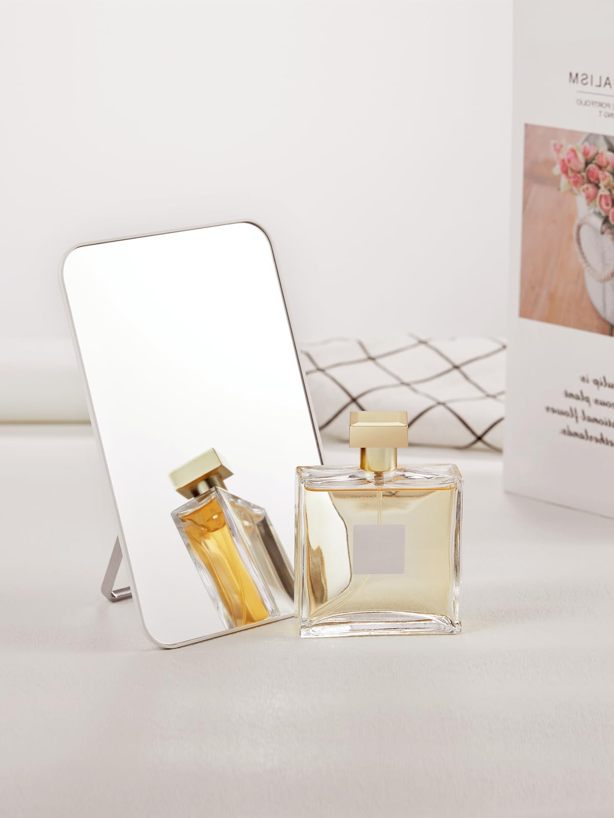 OMIRO Desk Makeup Mirror, 8 x 5 inches Table Mirror with Foldable Stand and Hanging Hole for Shaving and Travelling, White