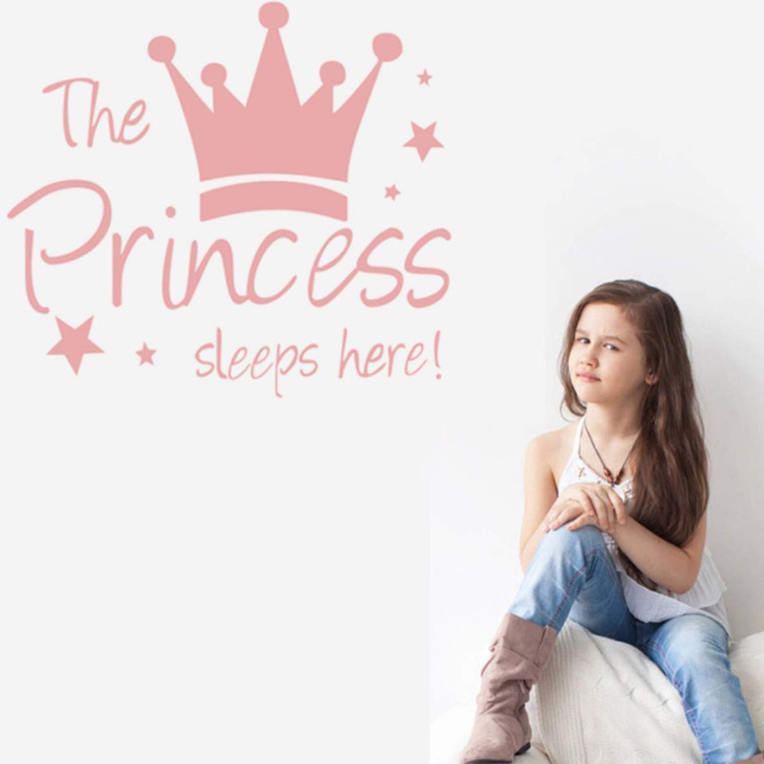 Maydahui 2 PCS Wall Sticker The Prince/Princess Sleep Here 12.6 Inch Little Crown Star Art Quotes Wall Decal Decor for Living Room Bedroom