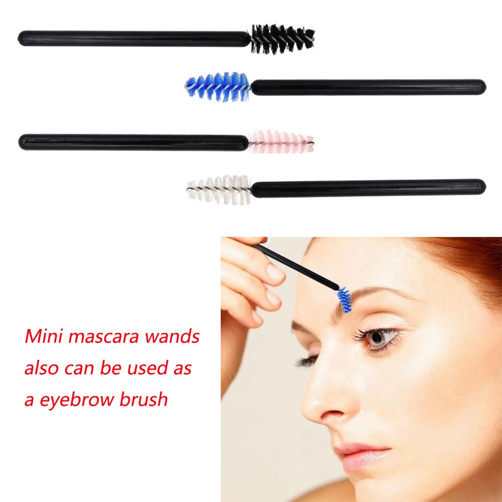Upgrade Mini Mascara Wands Disposable Eyelash Brushes for Extensions Eye Brow Brush Makeup Tool Bulk, 200 Pack Set, 4 Colors