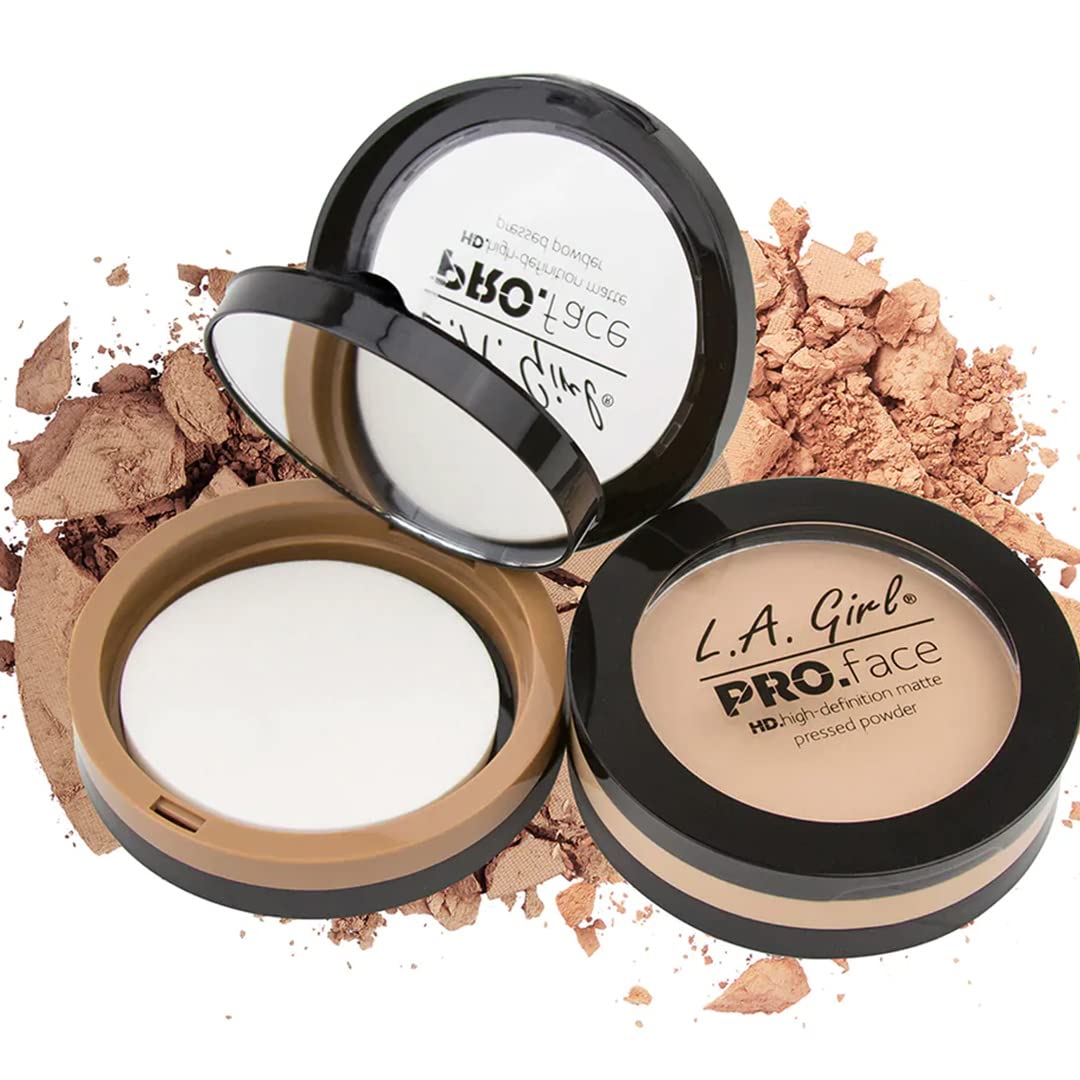 LA GirlHD PRO Face Pressed Powder (Compact) - Warm Honey, Long Wearing, Oil Controlling Formula, Flawless Finish, 7gm