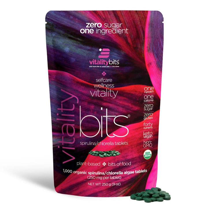 VITALITYbits - Organic Blended Spirulina & Chlorella Tablets - Algae Superfood - Energy, Self Care, Beauty - Replace Greens, Supplements, Protein, Snacks - Vegan, Keto, Gluten Free - 1000 Tablets Bag
