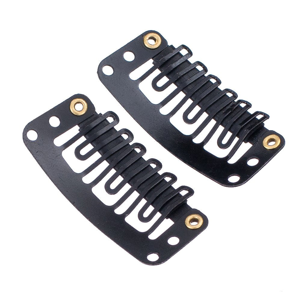 Black, General U Shape 6 Holes : SWACC 100 Pcs U Shape Metailic Snap Clips ins for Hair Extension Hairpiece DIY Snap-Comb Wig Clips with Rubber (Black, General U Shape 6 Holes)