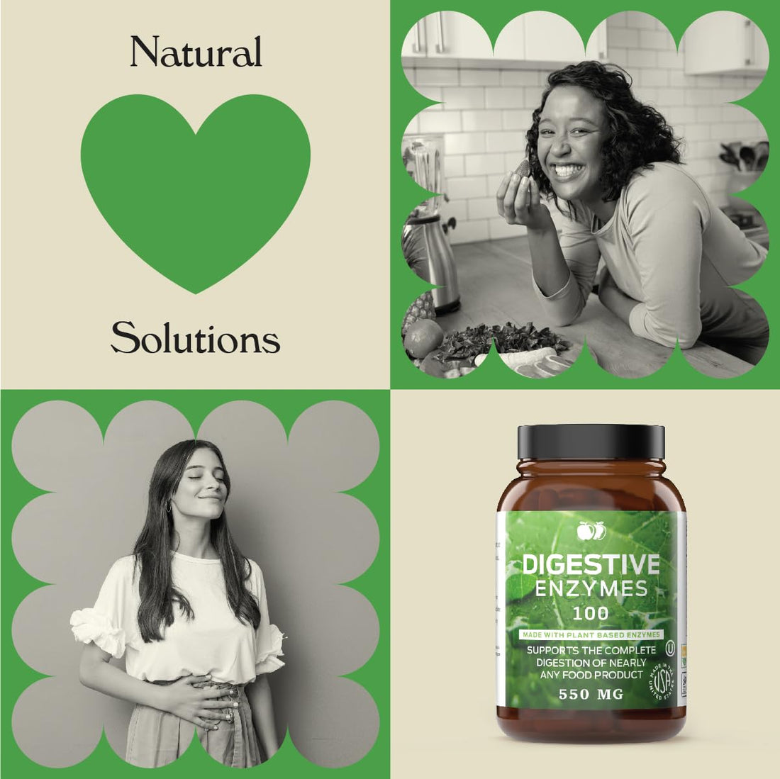 Digestive Enzymes Supplements, Natural Plant Based Superfood - 100 Capsules 600mg Probiotics Amylase Bromelain Lipase