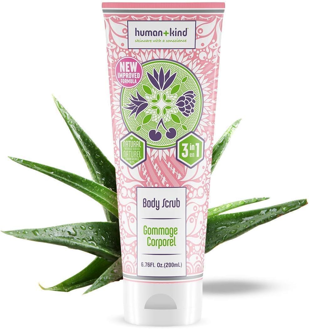 Human+Kind Body Scrub - Exfoliating, Hydrating Body Polish that Scrubs Away Dead Skin Cells - Clarifying Treatment for Soft, Smooth Skin with Bamboo Extract Beads - Vegan and Cruelty Free - 6.76 oz