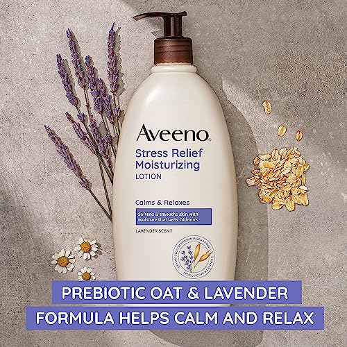 Aveeno Stress Relief Moisturizing Body Lotion with Lavender Scent, Natural Oatmeal to Calm & Relax, Non-Greasy Daily Stress Relief Lotion, 18 fl. oz (Pack of 3)