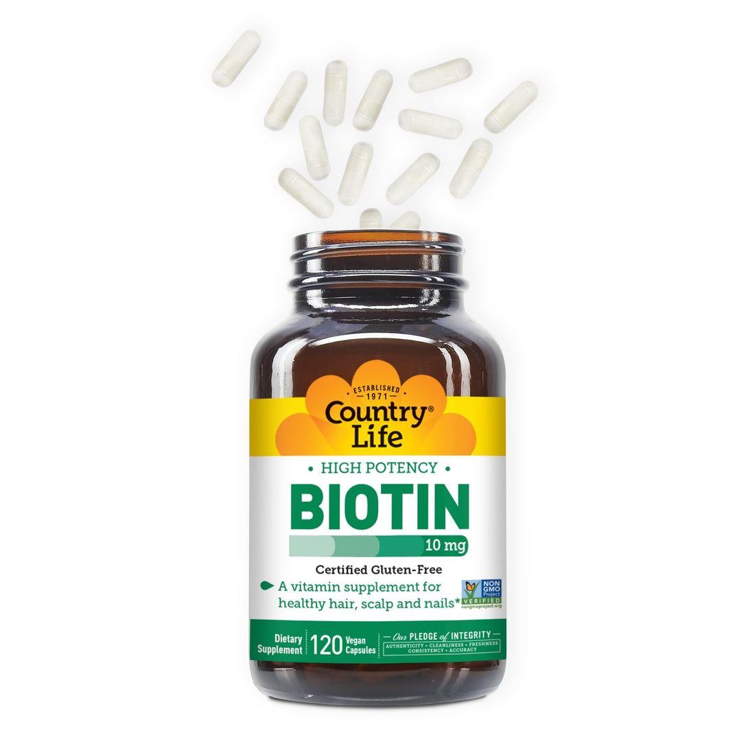 Country Life High-Potency Biotin 10mg - Vegan & Gluten-Free Biotin Supplement for Skin & Nails, Energy Metabolism - Biotin 10000mcg Capsules