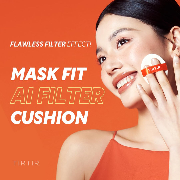TIRTIR Mask Fit Ai Filter Cushion Foundation | AI-Like Semi-Matte Finish - Up to 72-Hour Medium to Full Coverage Korean BB Cushion Make up Beauty, #21N Ivory, 0.63 Fl Oz
