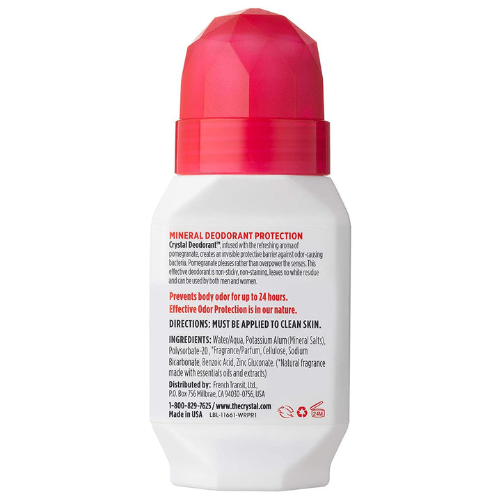 Crystal Mineral Deodorant Roll-On Body Deodorant With 24-Hour Odor Protection, Pomegranate, Non-Sticky Roll-On, Aluminium Chloride, 2.25 FL OZ - 3 pack