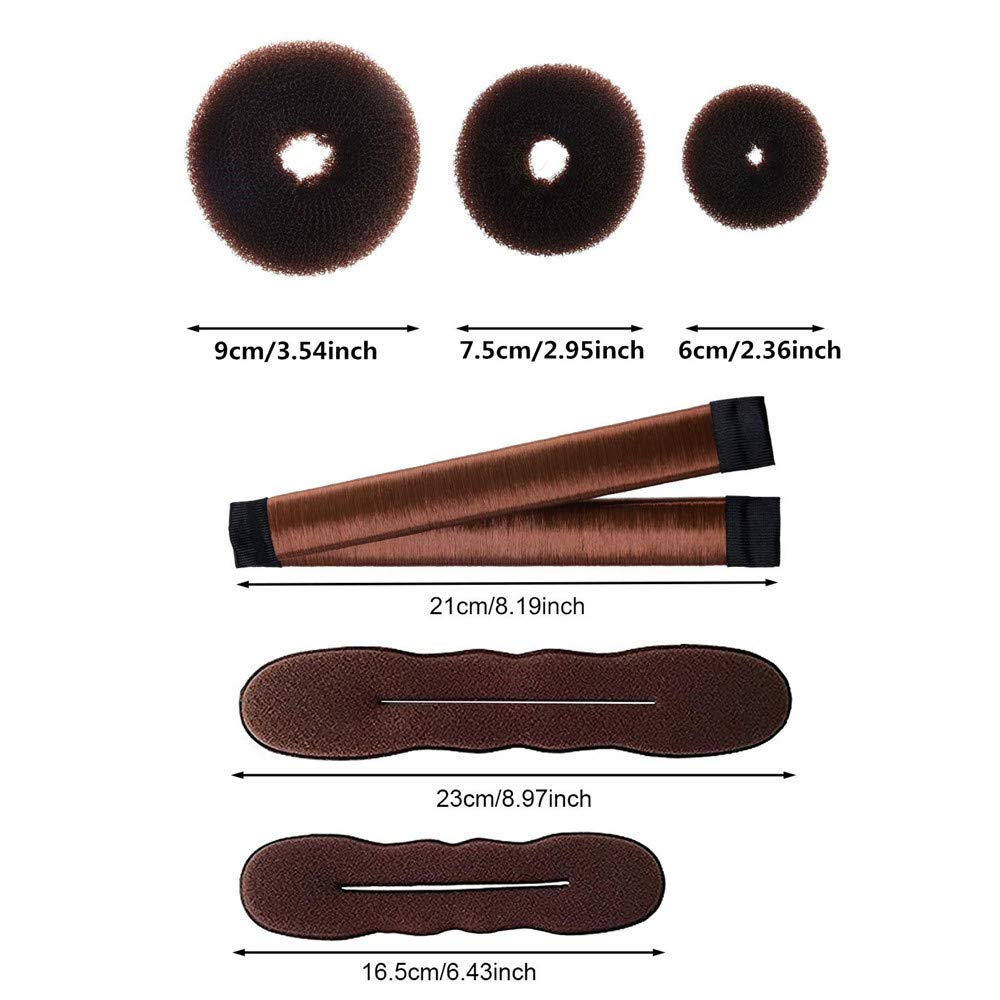 iFltMars 3 Pieces Hair Donut Bun Makers, 2 Pieces Foam Sponge Bun Shapers, 1 Pieces Magic French Twist Hairstyle Clip,2 Snap Bun Makers,10 pieces Hair Elastic Bands, 20 pieces Hair Pins (Brown)