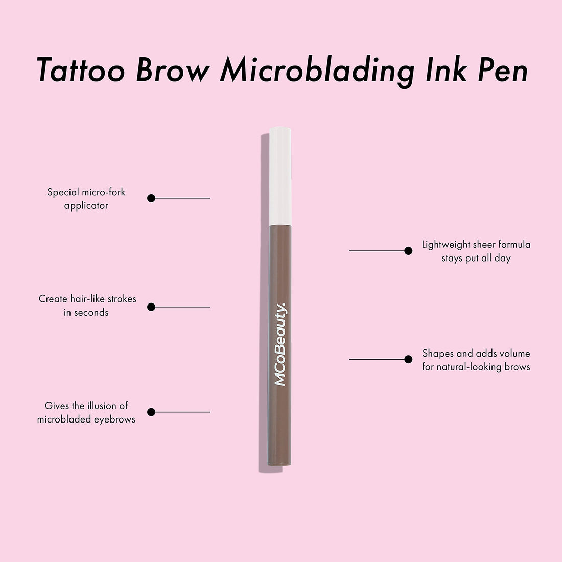 MCoBeauty Tattoo Eyebrow Microblading Ink Pen - Long-Lasting Micro-Fork Tip Applicator for Hair-like Defined Brows - Vegan - Medium to Dark