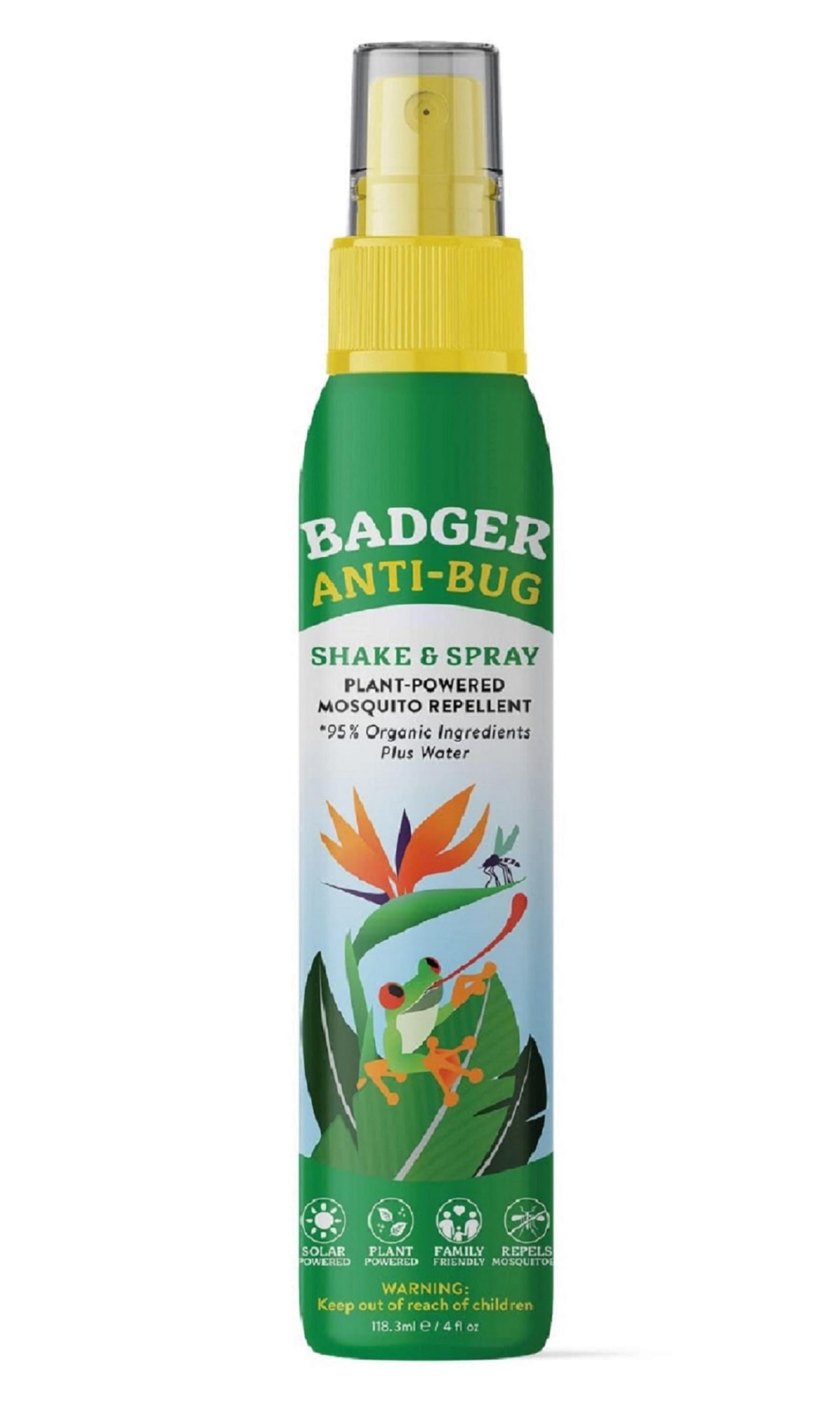 Badger Bug Spray, Organic Deet Free Mosquito Repellent with Citronella & Lemongrass,Natural Bug Spray for People,Family Friendly Bug Repellent,4 fl oz
