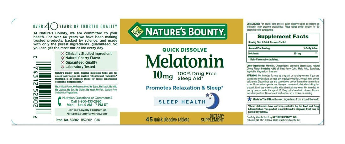 Nature's Bounty Melatonin 10 mg Quick Dissolve Tablets 45 ea (Pack of 6)