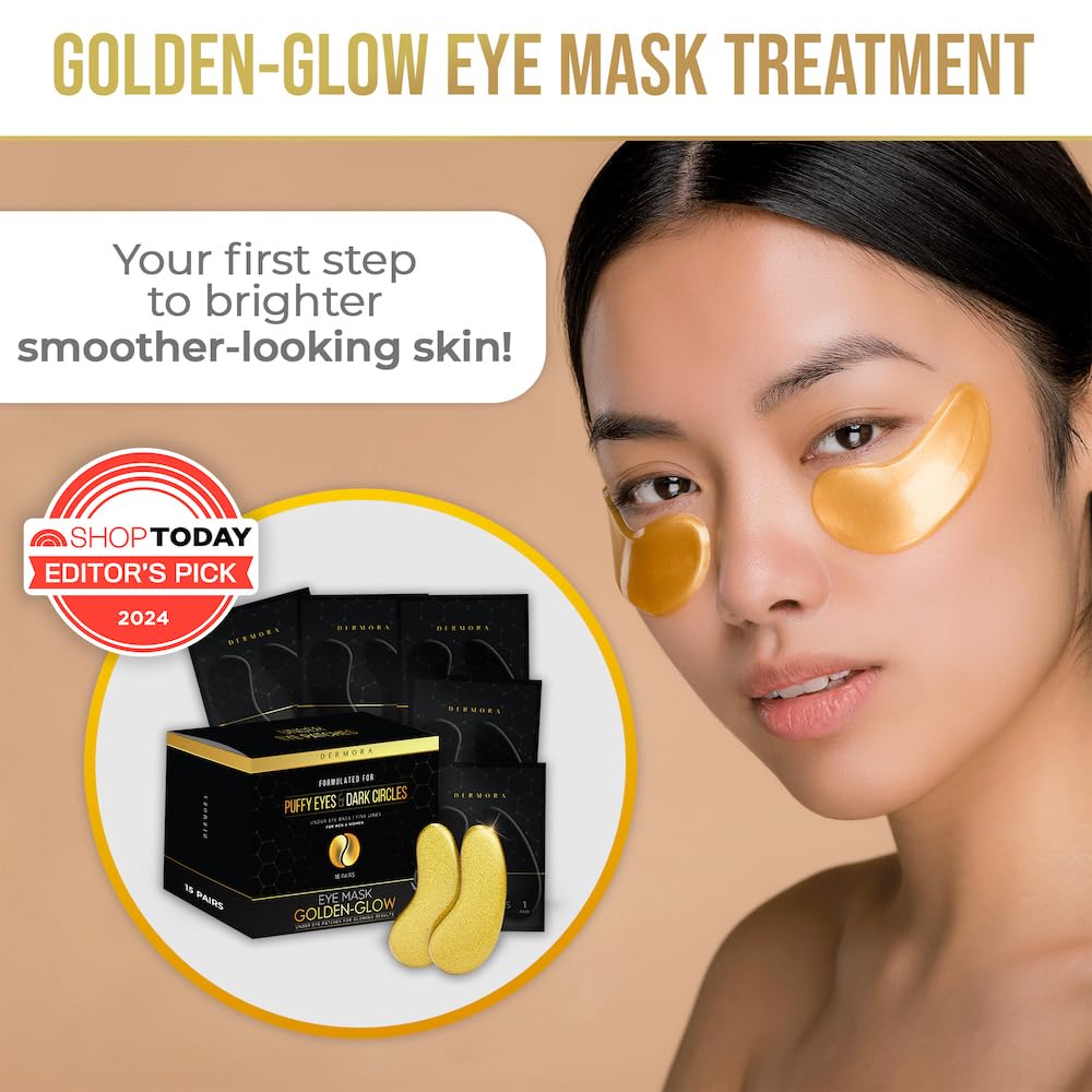 24K Gold Eye Masks - 15 Pairs - Under Eye Bags & Dark Circles Treatment - Feel Fresh & Revitalized.