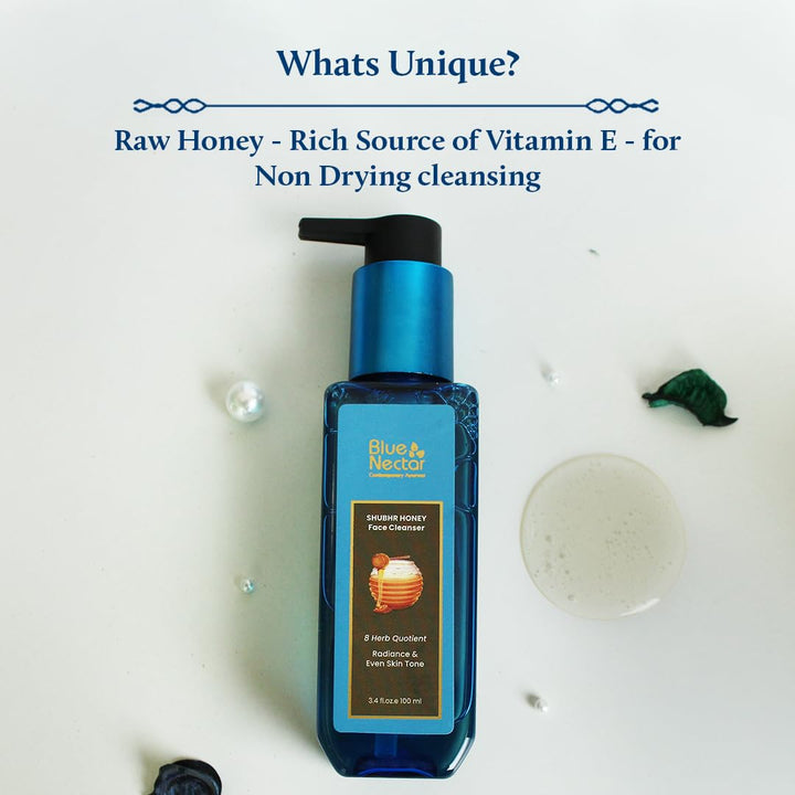 Blue Nectar Ayurvedic Tan Removal Face Wash for Glowing Skin | Honey Aloe Vera Detan Face Wash for Dry Skin, Oily Skin and Combination Skin (8 Herbs, 100ml)