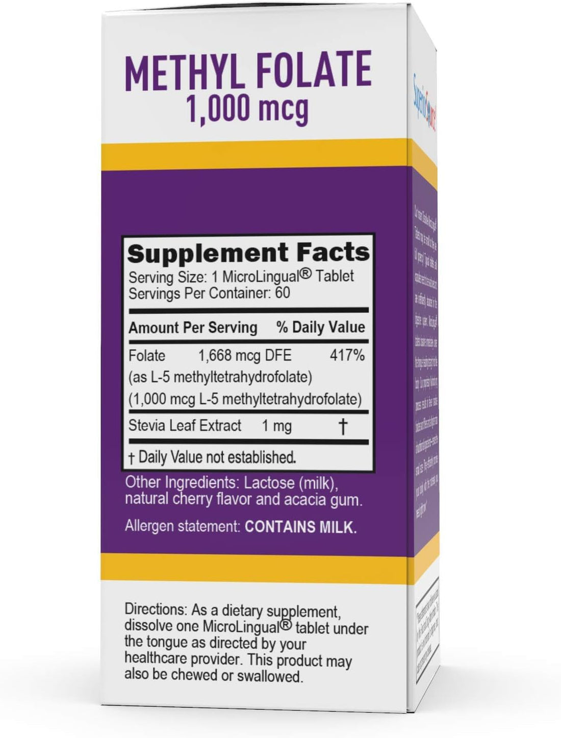 Superior Source Methylfolate 5-MTHF 1000 mcg, Quick Dissolve MicroLignual Tablets, 60 Ct, Biologically Active Form of Folate, Cardiovascular Health, Energy Metabolism & Prenatal Development, Non-GMO