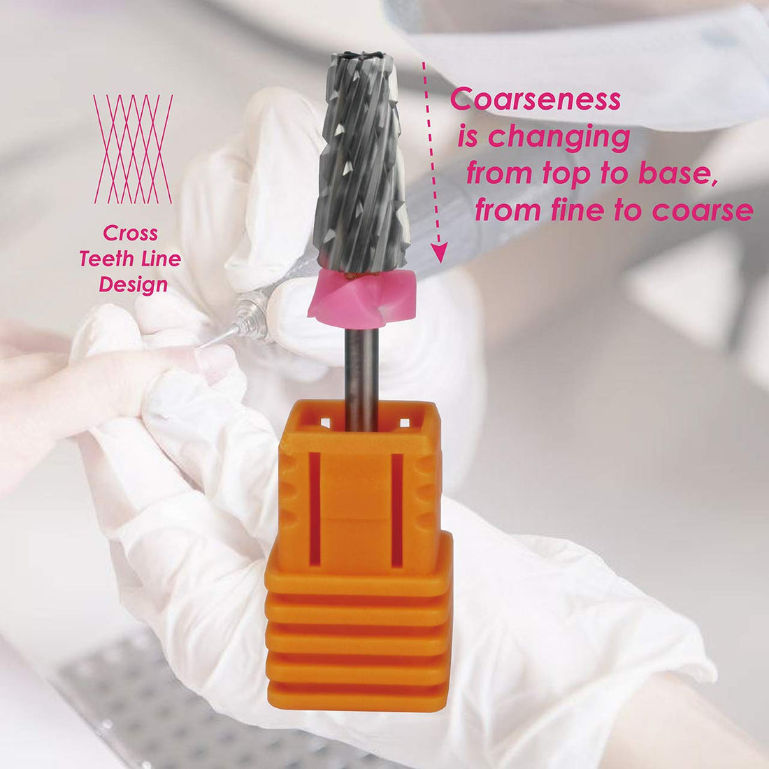 C & I 5 in 1 Multi-function Tapered Shape Nail Drill, Cross Teeth Edition, Professional Drill Bit for Nail Manicure Machine (Double Fine - XXF)