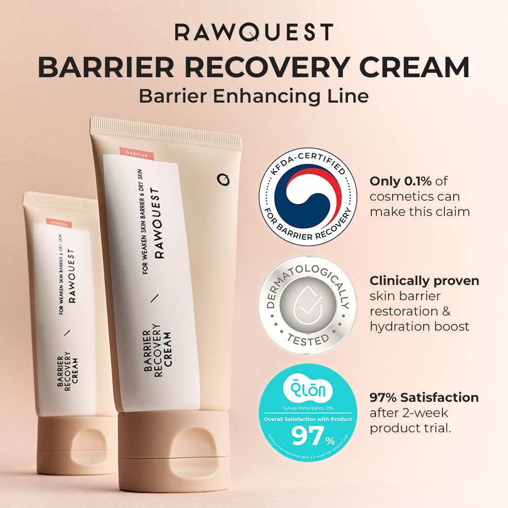 RAWQUEST- Barrier Recovery Cream | 100 Hours of Deep Hydration, Skin Barrier Repair & Soothing | Korean Moisturizer for Dry Skin & Sensitive Skin | Hypoallergenic Korean Skincare (2.7 Fl Oz, 80ml)